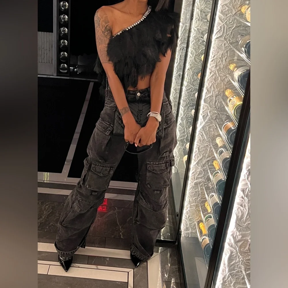 JLUXLABEL Cropped Feather Top - Picture 1 of 8